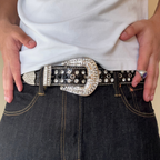 Rhinestone Black Y2K Belt
