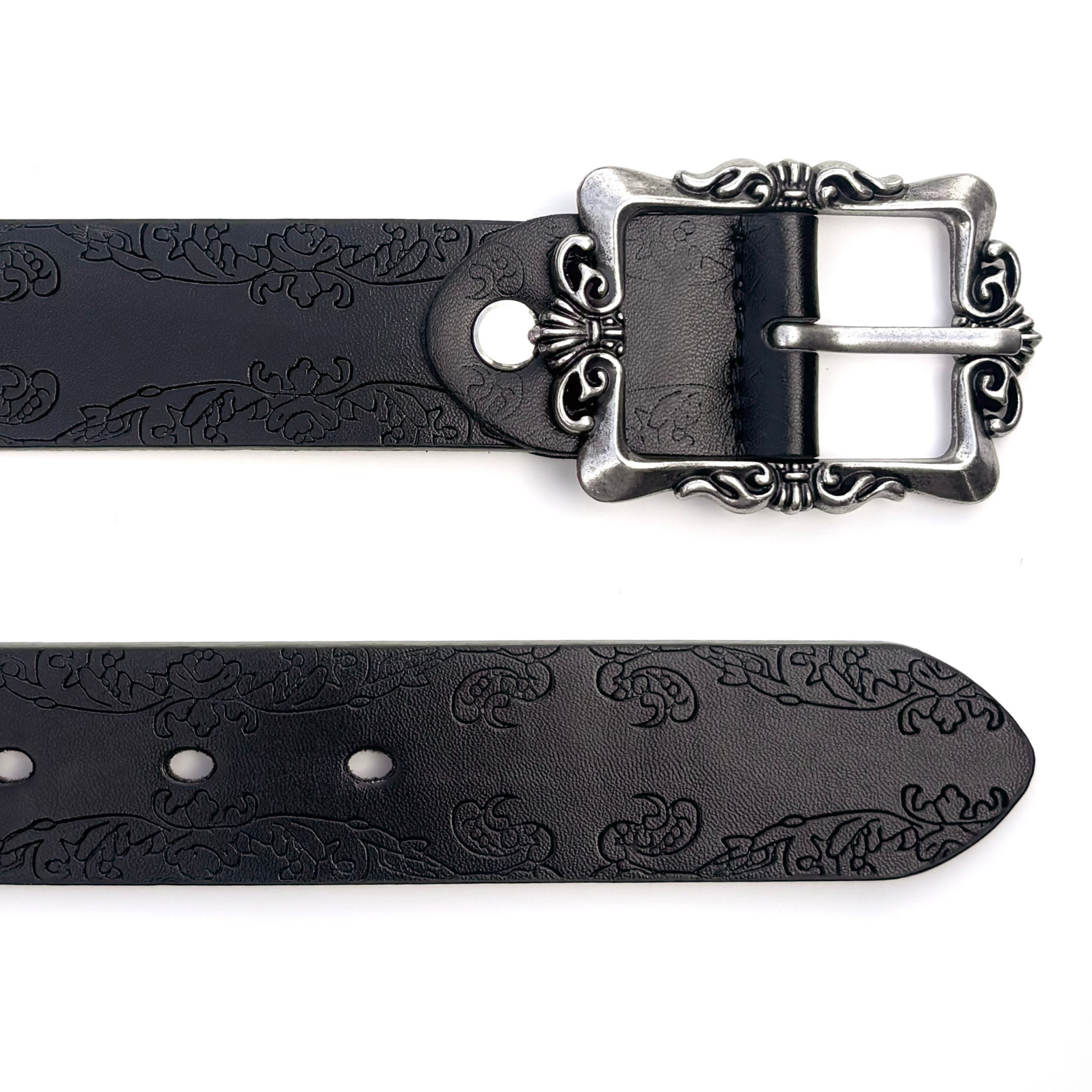 Black Floral Western Belt